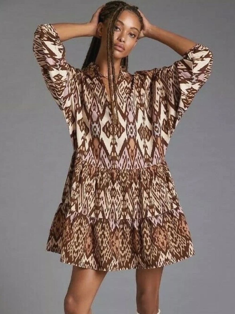Anthropologie Conditions Apply Flowy‎ Mini Tunic Dress sz S brown purple